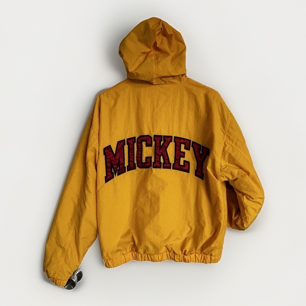 Y2K Mickey Mouse Disney Catalog Yellow Gray Bomber Varsity Spellout Jacket Adult